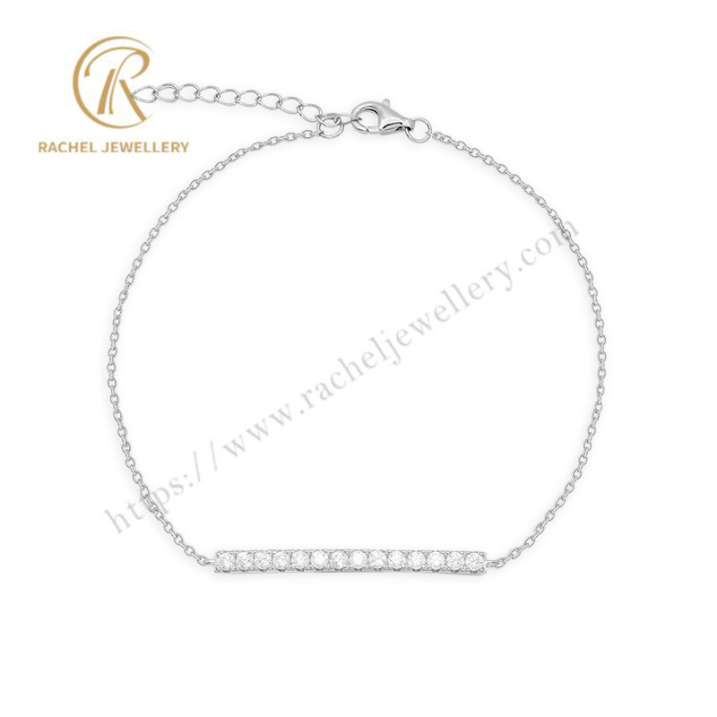 Simple White Gold Plated CZ Bar Sterling Silver Bracelet