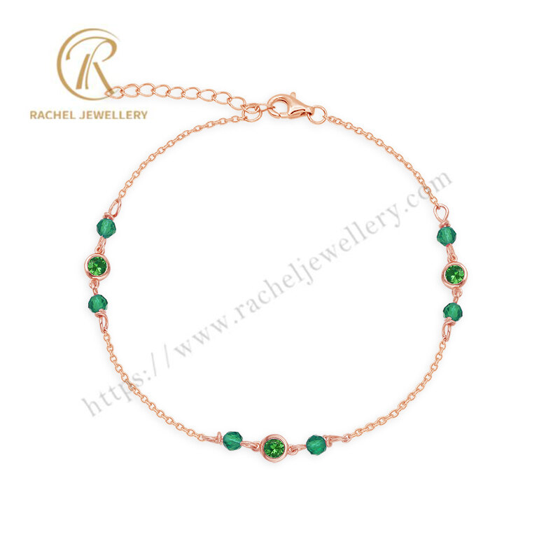 925 Sterling Silver Jewelry Girls Women Rose Gold Plated Adjustable Emerald Bracelet