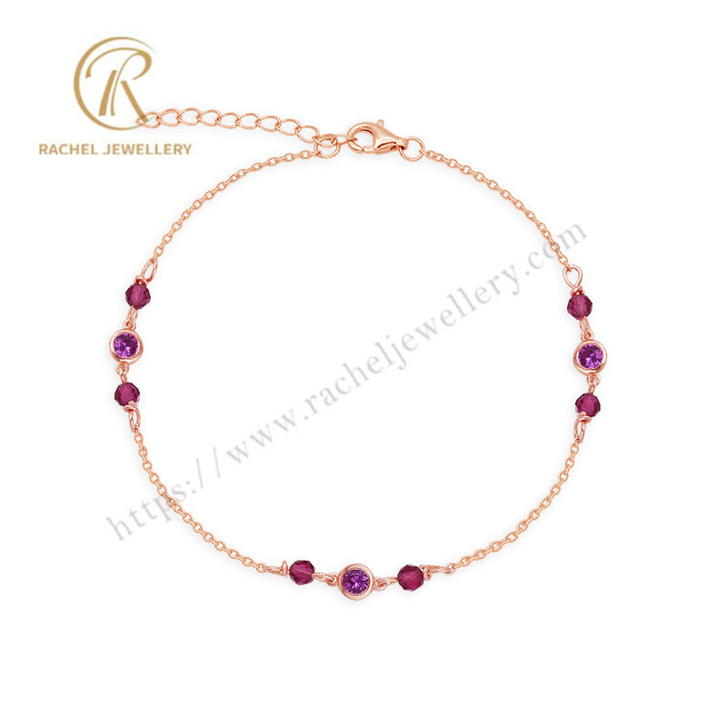925 Sterling Silver Jewelry Girls Women Rose Gold Plated Adjustable Ruby Bracelet
