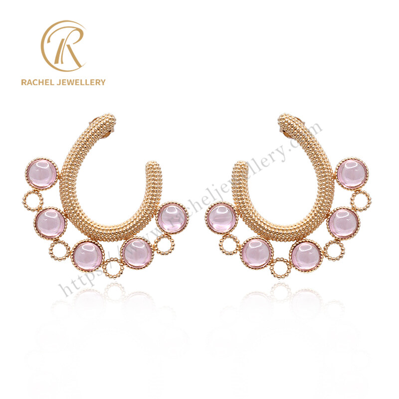 Luxury Pink Gemstone Silver Earrings Rose Gold Plated