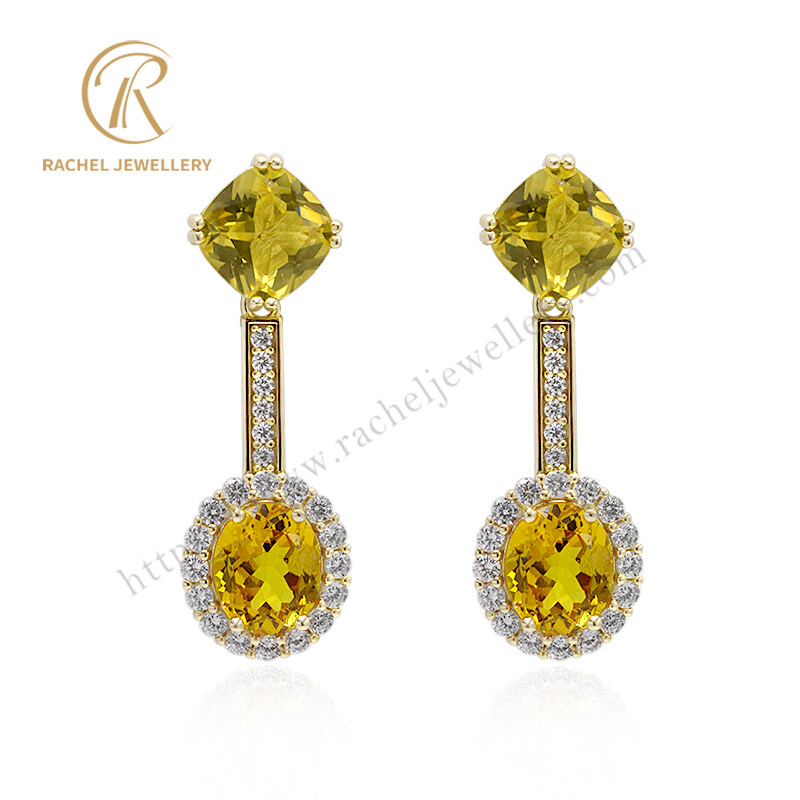 High Quality Golden Stone Sterling Silver Earrings