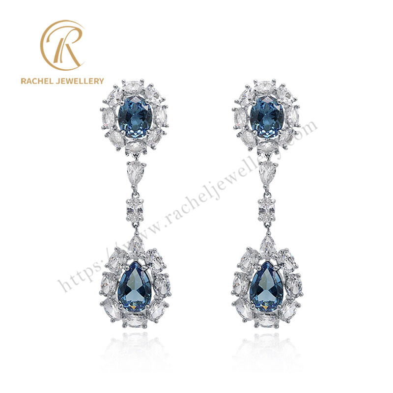 Luxury London Blue Pear And Oval Drop Party Wearing Sterling Silver Earrings