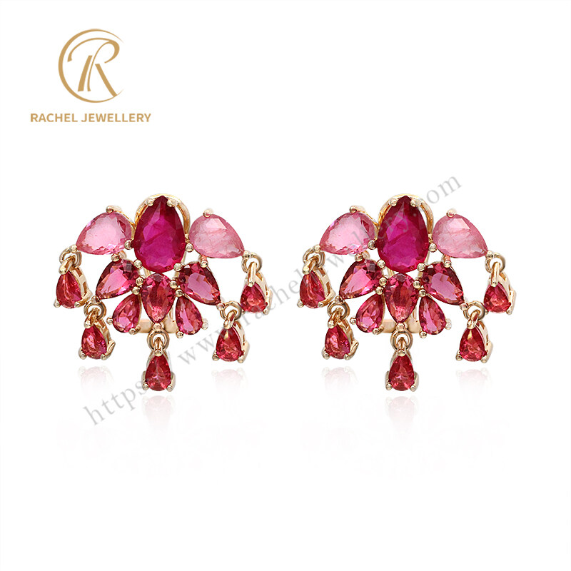 Customer Unique Pink Rose Series Pear Shaped Silver Earrings