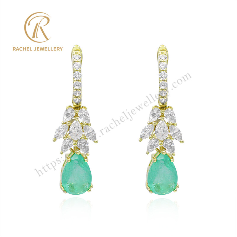 Trendy New Gift Banquet And Big Pear Lake Green Gemstone Silver Earrings