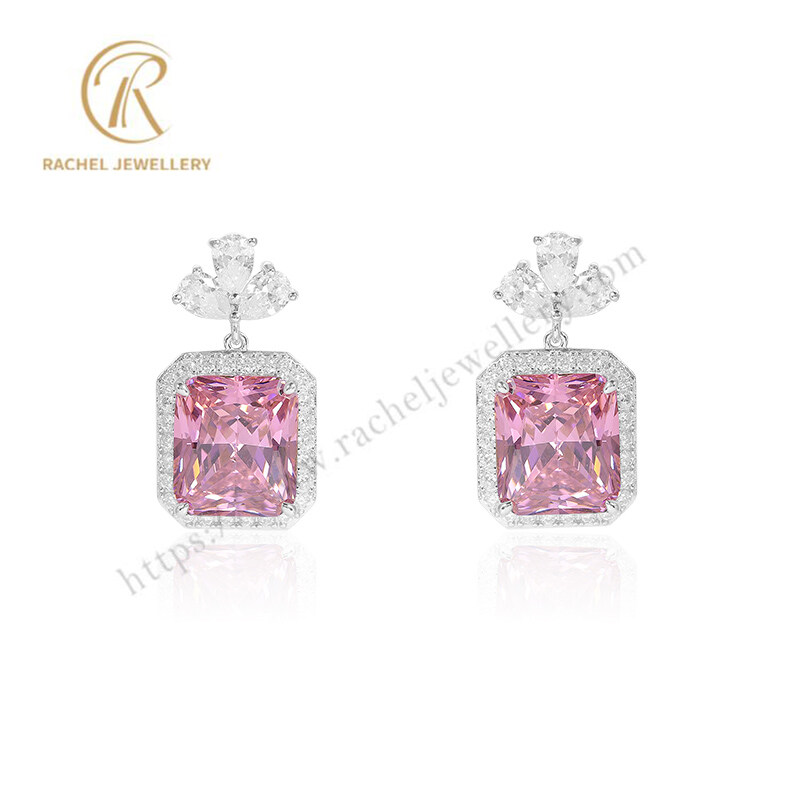 Rachel Jewellery Pink Big CZ 925 Silver Earrings