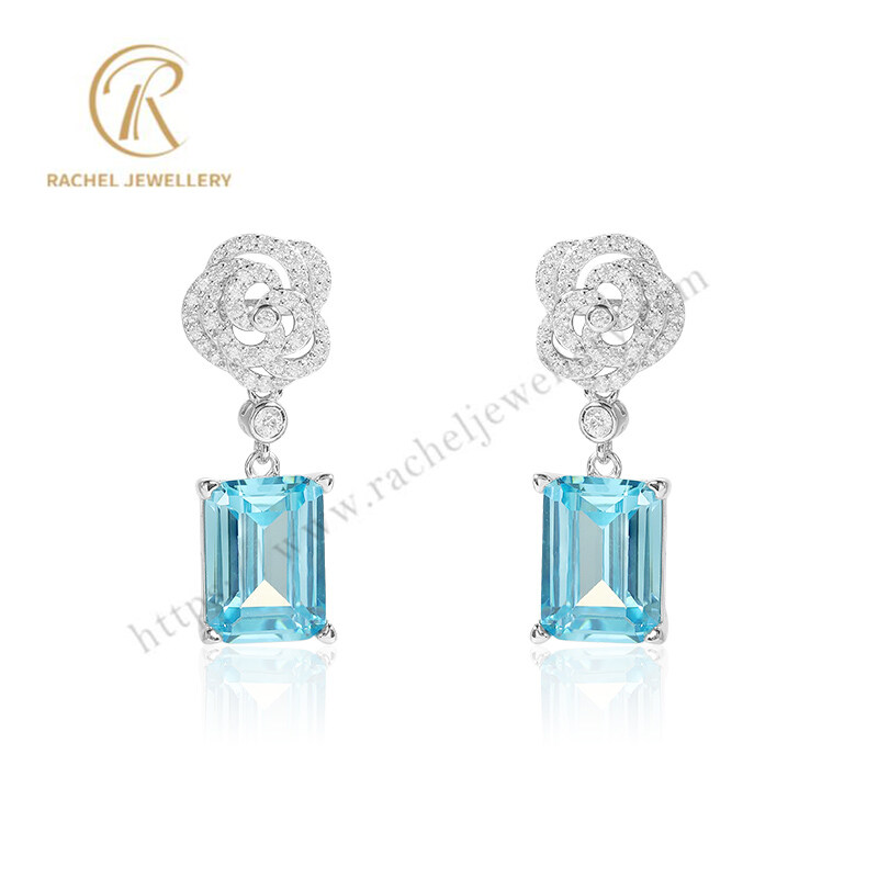 Rachel Jewellery Classical Camellia Aquamarine Silver Earrings