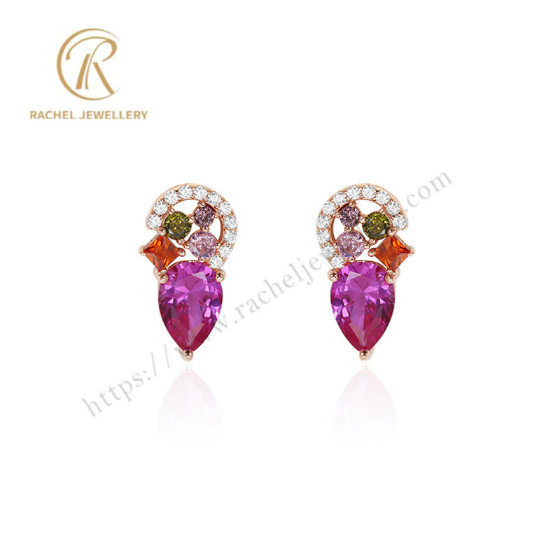 Rachel Jewellery Colorful CZ Ruby Pear Hand Setting 925 Silver Earrings