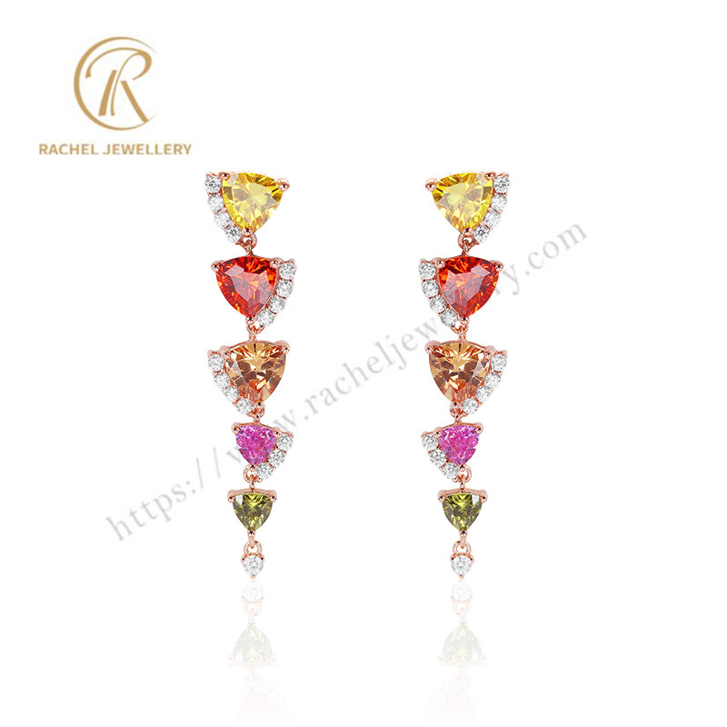 Rachel Jewellery Long Colorful CZ Silver Earrings
