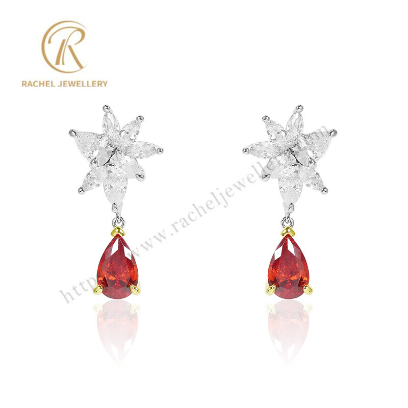 Rachel Jewellery High Grade Flower Orange Pear CZ Sterling Silver Earrings