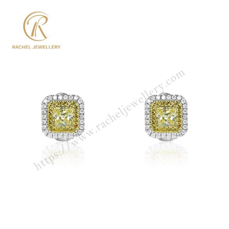 Classical Square Citrine Two Tone Plating Silver Earrings