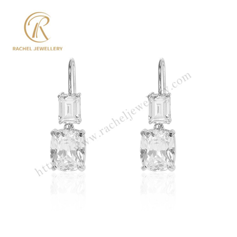 Rachel Jewellery Big White Clear CZ Rhodium Plating Sterling Silver Earrings