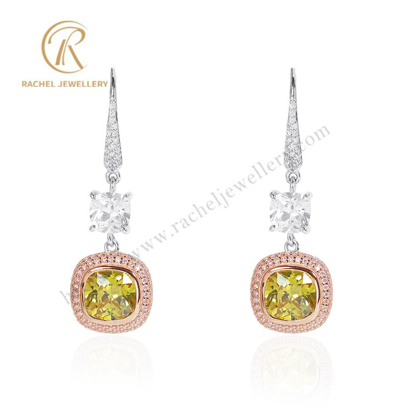 2023 Rachel New Collection Citrine Cushion Two Tone Plating Sterling Silver Earrings
