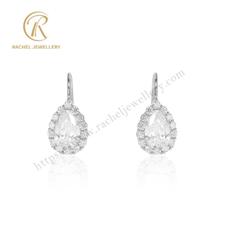 Rachel Jewellery Simple Big Pear CZ Classical Women Silver Earrings
