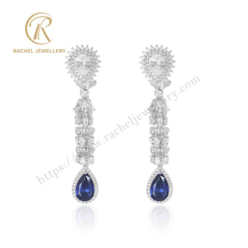 Rachel Jewellery Special Tower Sapphire Pear Drop Silver Earrings For Party