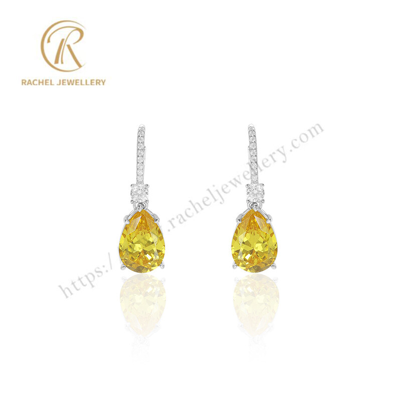 Classical Big Citrine Pear Drop High Grade Women Silver Earrings For Gift