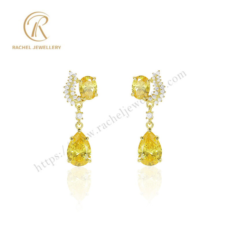 Rachel Jewellery 2023 Newest Design Citrine Pear Drop Yellow Gold Plating Silver Earrings