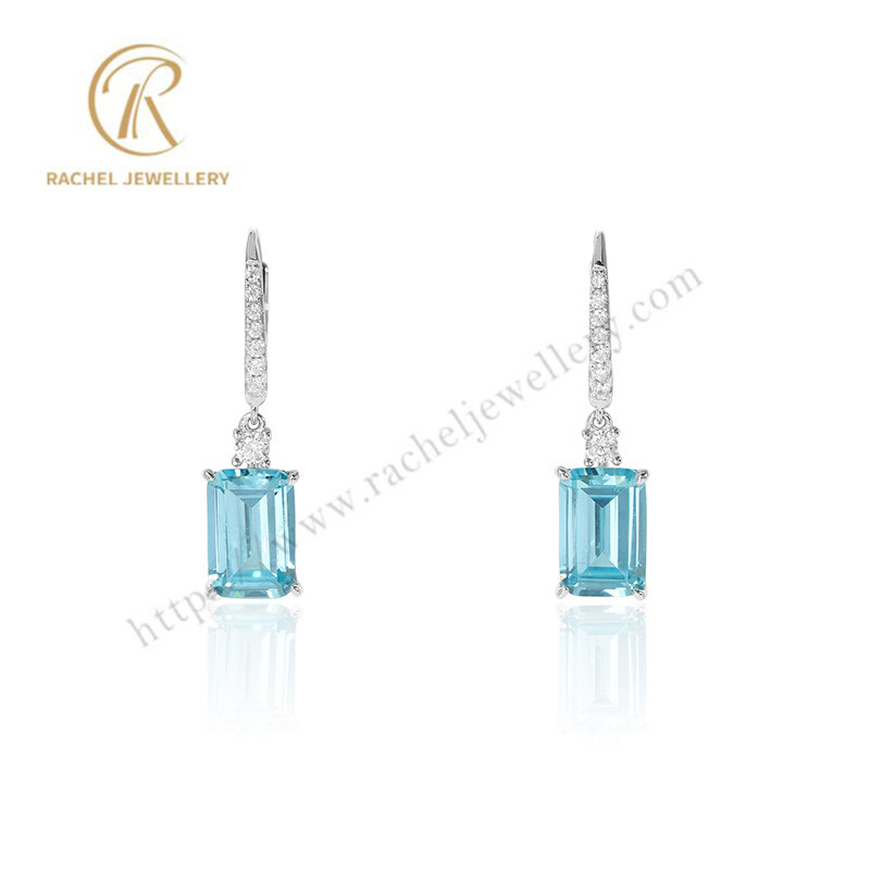Rachel Jewellery Aquamarine Baguette Drop High Grade Silver Earrings For Women