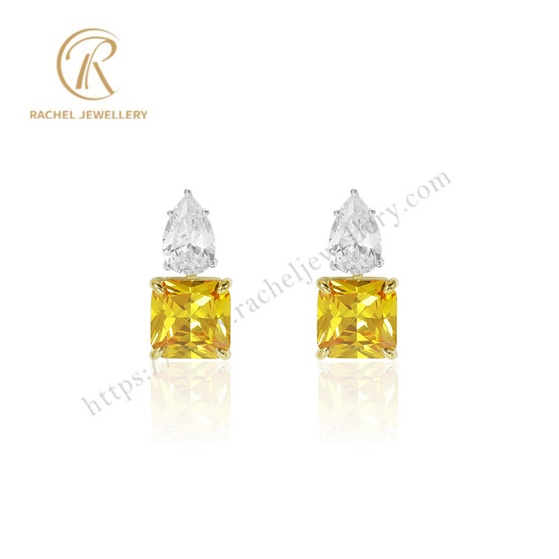 2023 Newest Citrine Princess Two Tone Sterling Silver Earrings