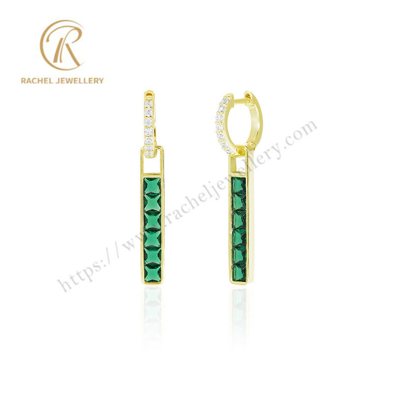 Rachel Design Emerald Bar Style 925 Silver Earrings