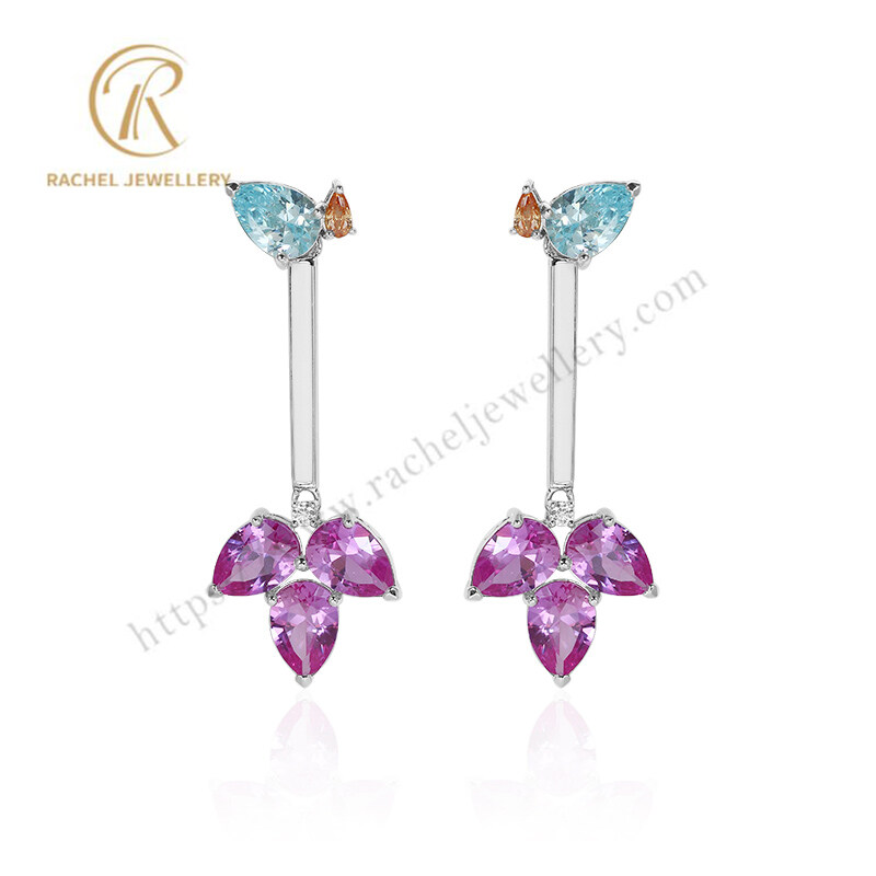Color Pear Ruby And Aqua Enamel Design 925 Silver Earrings