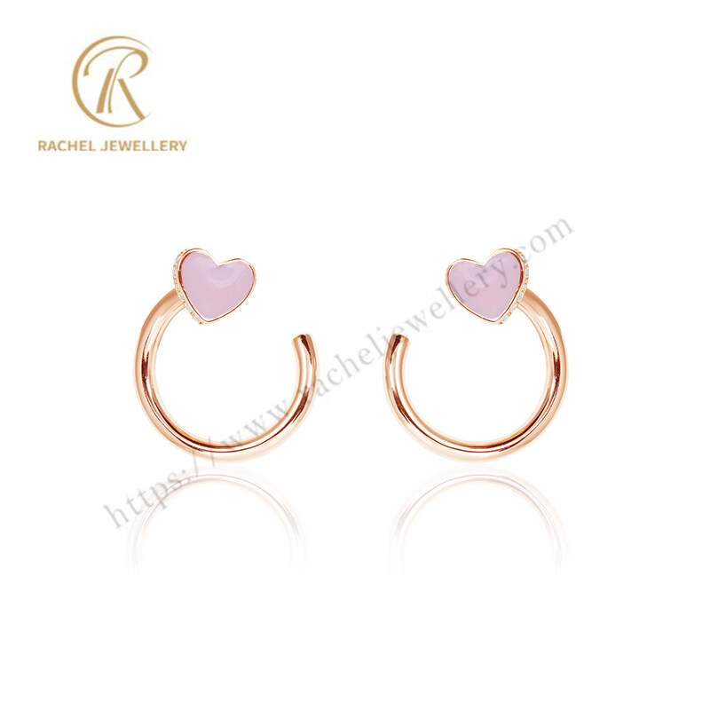 Cute Pink Heart Rose Gold 925 Silver Earrings
