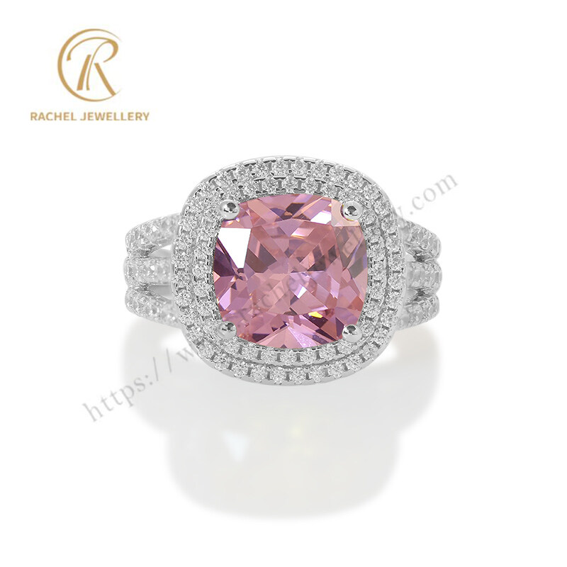 Girl's Pink Cubic Zircon Fat Square Hand Setting 92.5% Silver Ring