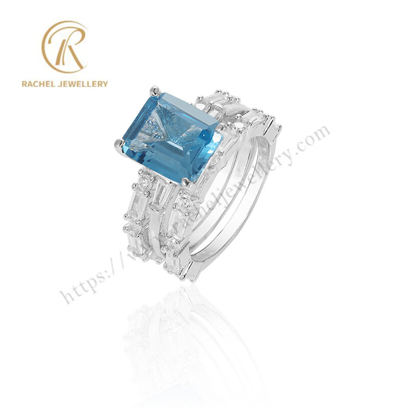 Double Aquamarine Engagement 92.5% Silver Material Rhodium Ring