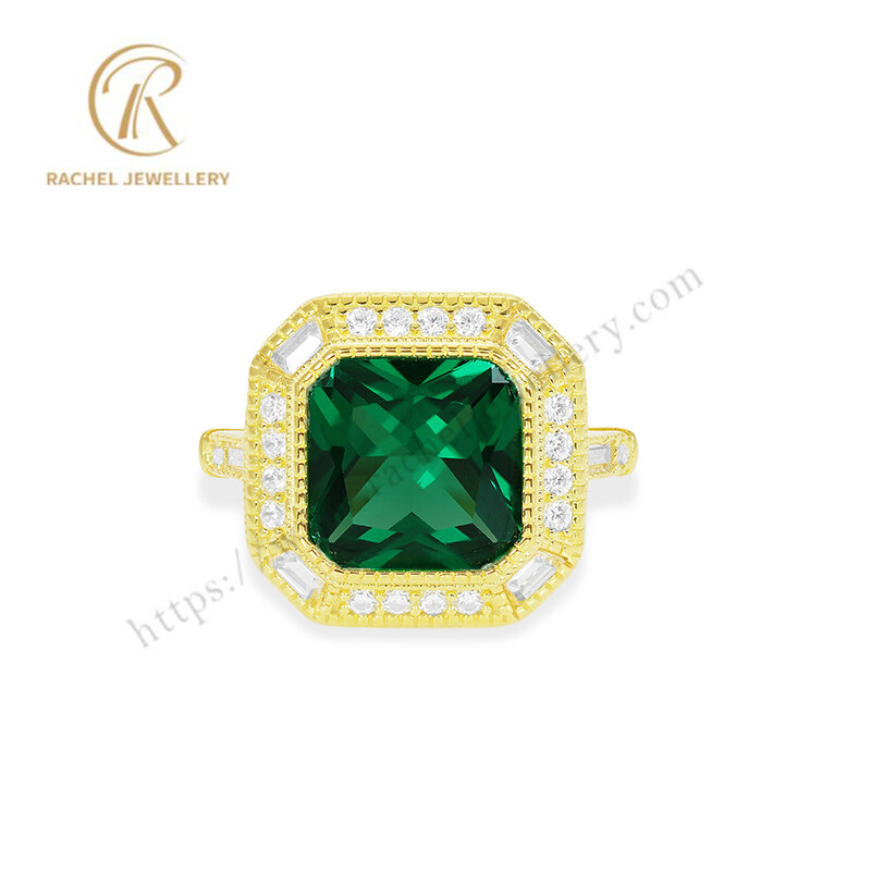 Simple Emerald Cubic Zircon Inlay 925 Sterling Silver Ring