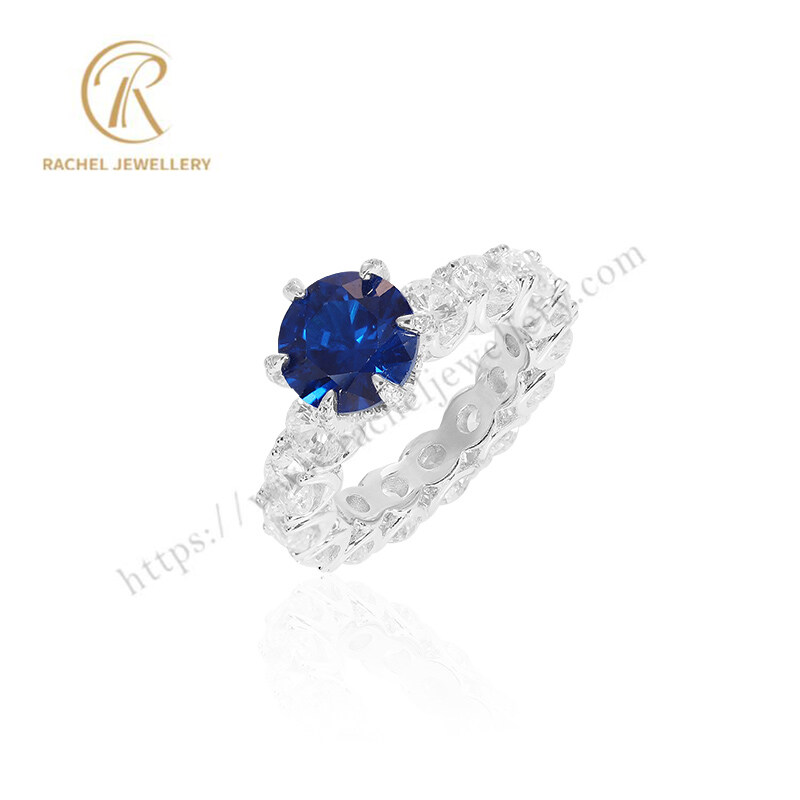 Luxury Blue 925 Silver Ring Rhodium Plated Wholesale