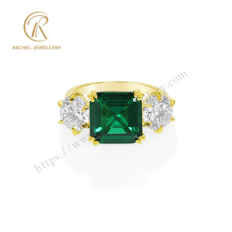 Emerald Stone Silver Sterling 925 Ring Yellow Gold Plated