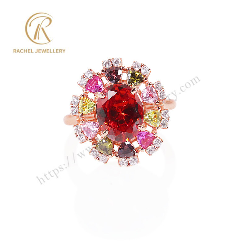 Sparkling Garnet Zircon Multi Colors Rose Gold 925 Ring for Women