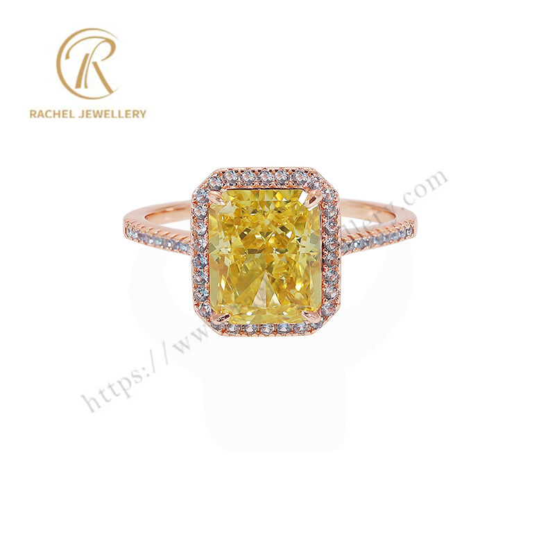 Yellow Gold OCT Cutting Zirconia Factory Direct Sale Silver Ring