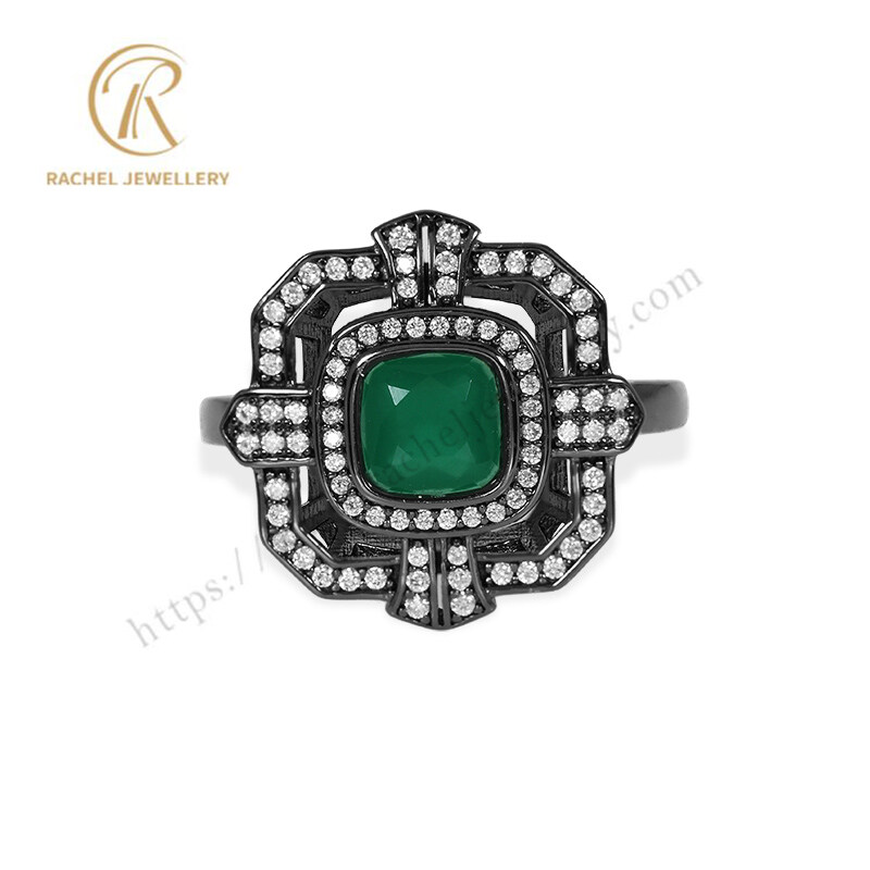 Cushion Green Dark Color CZ Jewellery Silver 925 Ring
