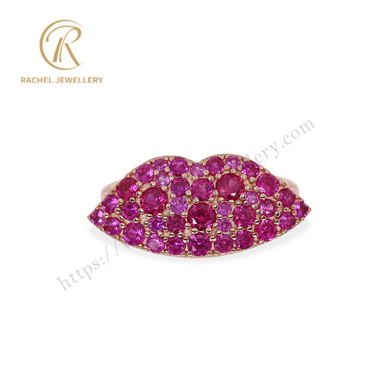 Ruby Love Mouth Design Wholesale Factory 925 Sterling Silver Ring