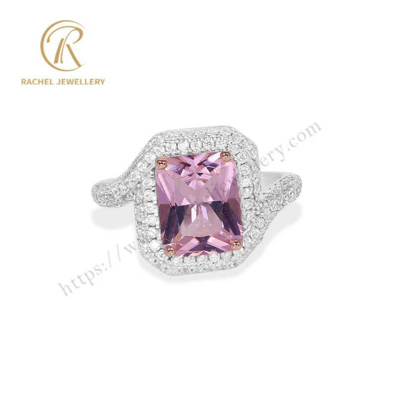High Quality Pink and White Small CZ Silver Ring for Party