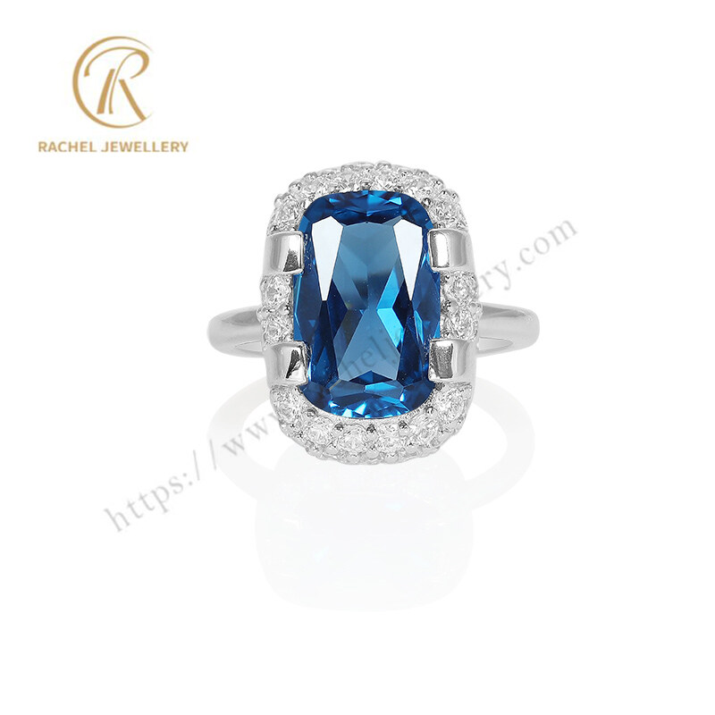Factory Custom Jewellery Big Blue Zircon Silver Ring