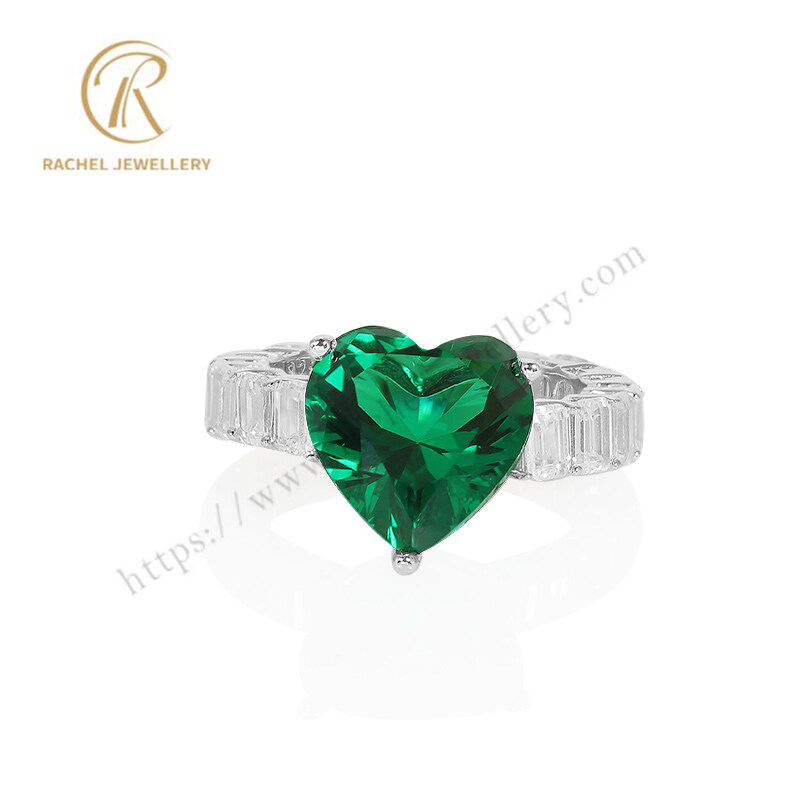 Emerald Heart Shape Small Zircon 925 Jewellery Ring