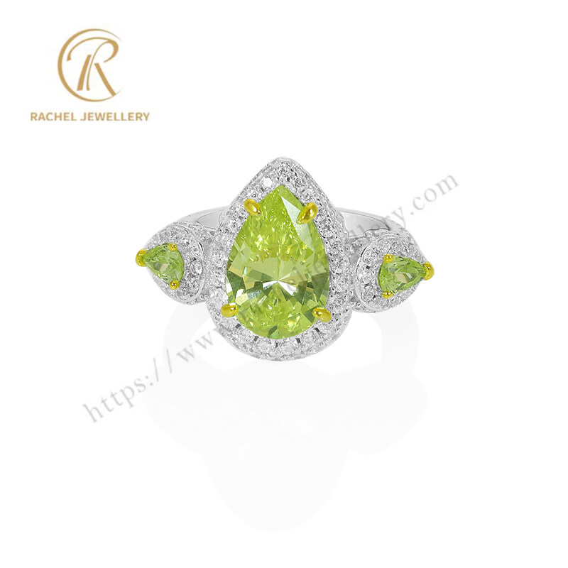 Apple Green Pear Shape CZ Luxury Factory Wholesale 925 Ring