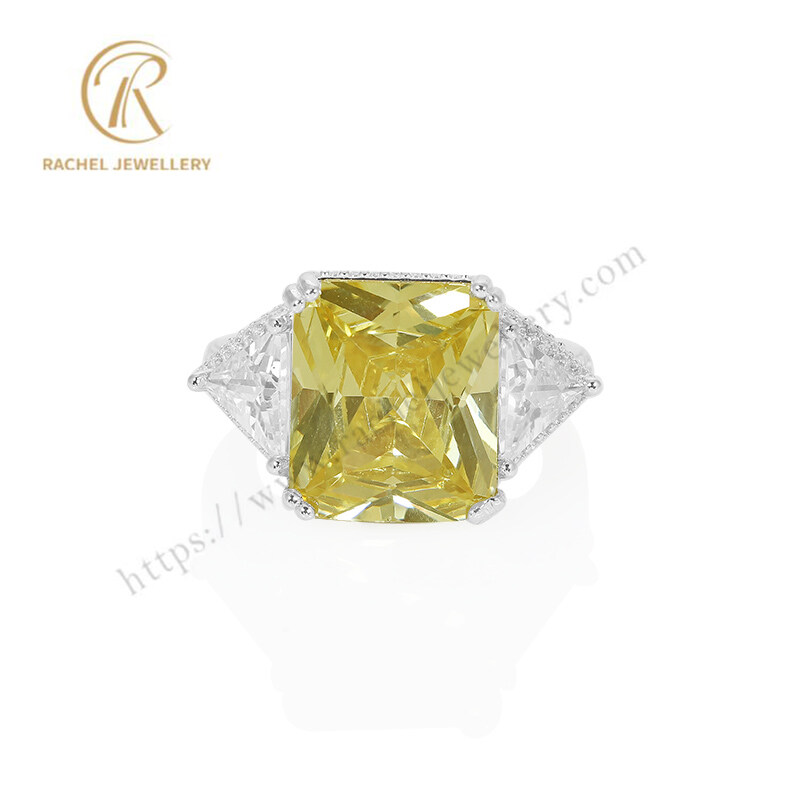 AAA Yellow Sparkling Zircon Custom Silver Jewellery Silver Ring