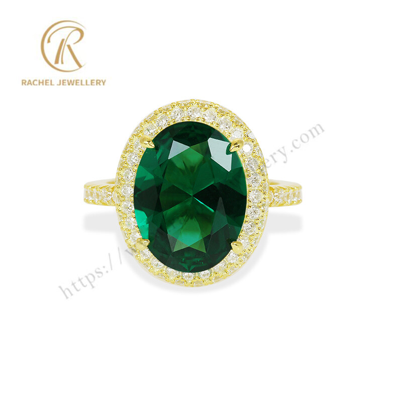 Oval Shape Emerald Dazzling Small White CZ Silver Jewellery Ring