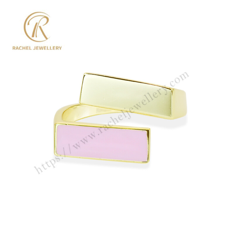 Custom Enamel Pink Color Open Style Silver Jewellery 925 Ring