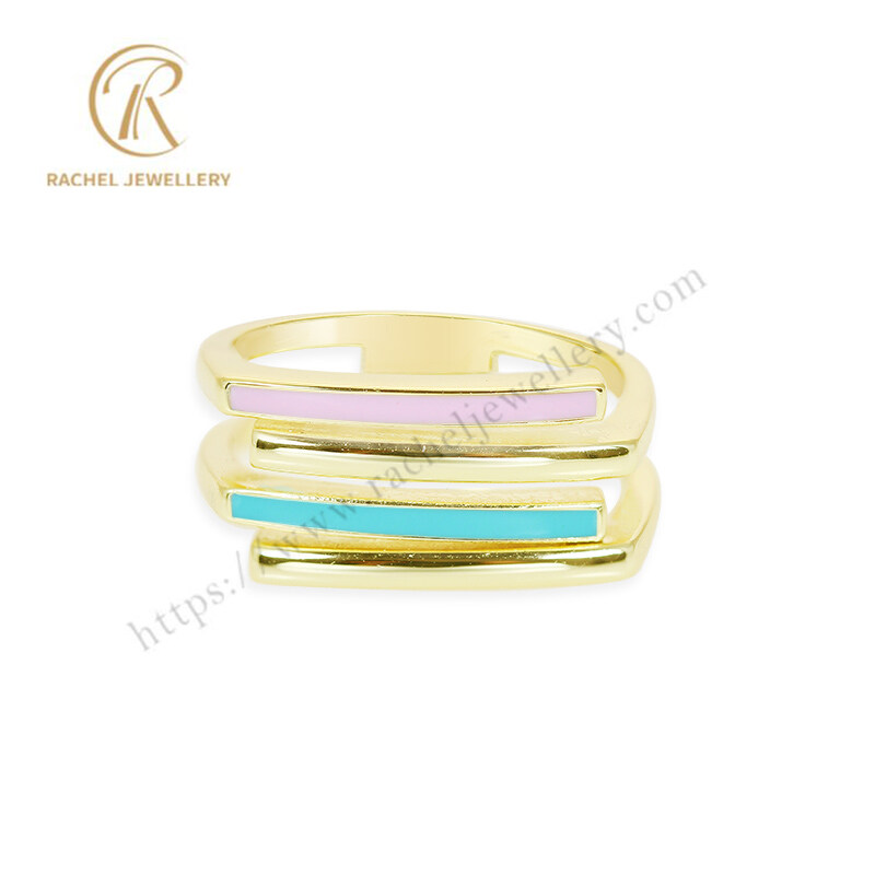 Line Design Pink Green Enamel Color Simple Trendy Summer Silver 925 Ring