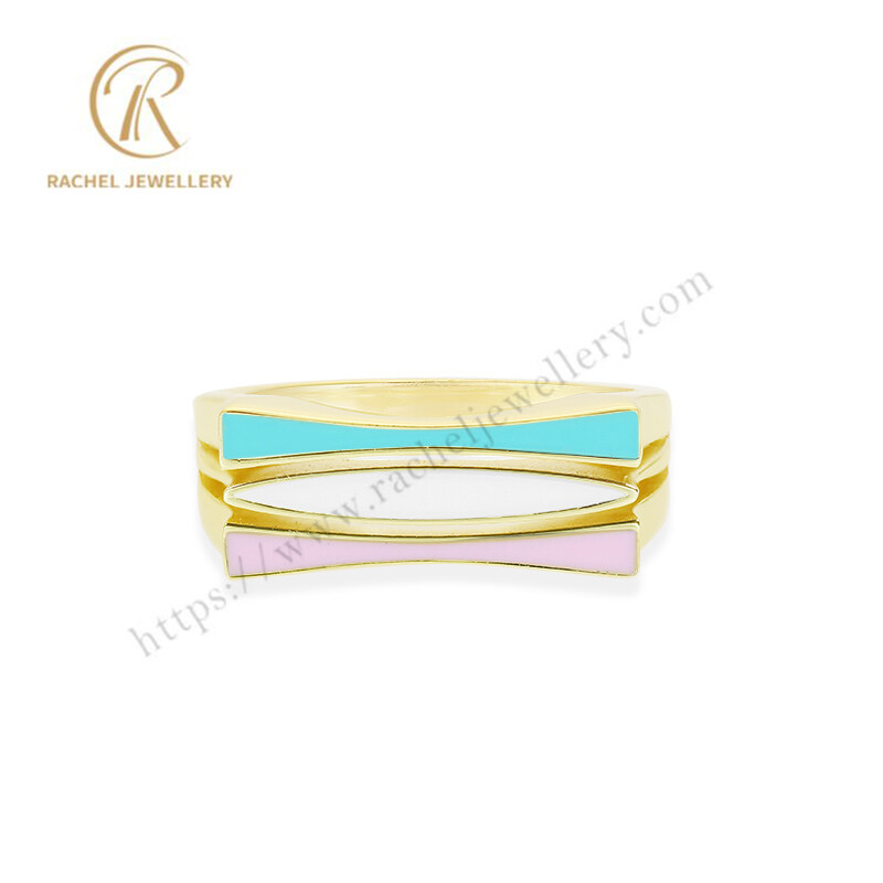 Two Lines Pink Green Color Factory Wholesale 925 Jewellery Ring