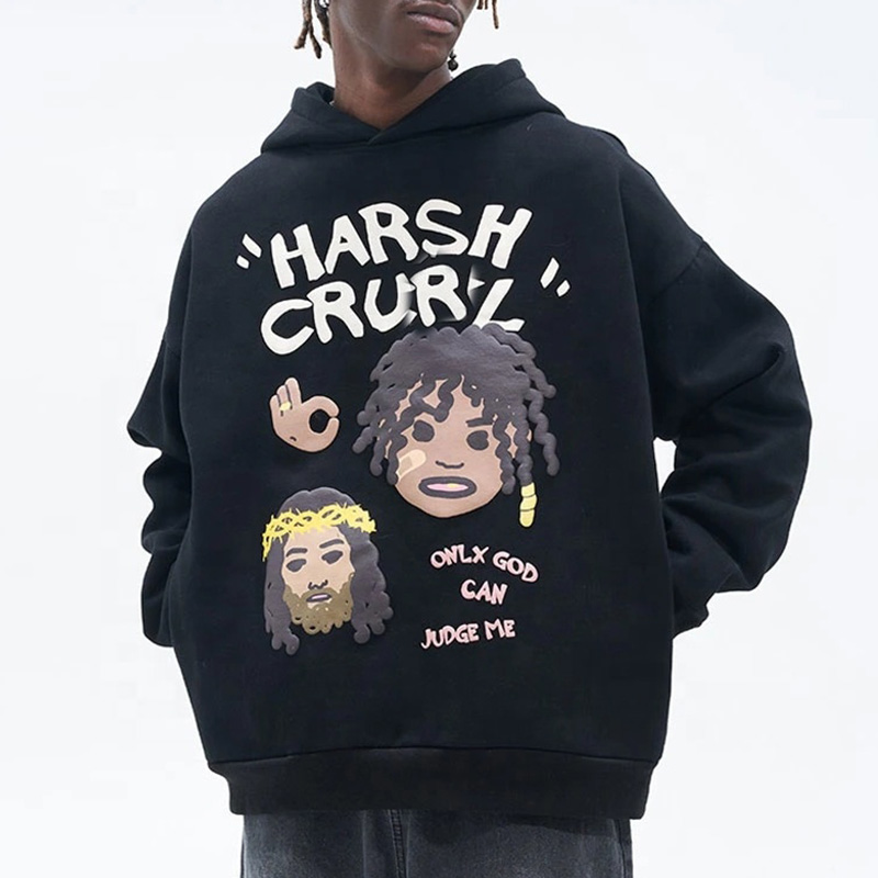 Customized Hoodie Streetwear Wholesale Pullover Sweatshirt Men Puff Print Graphic Hoodies