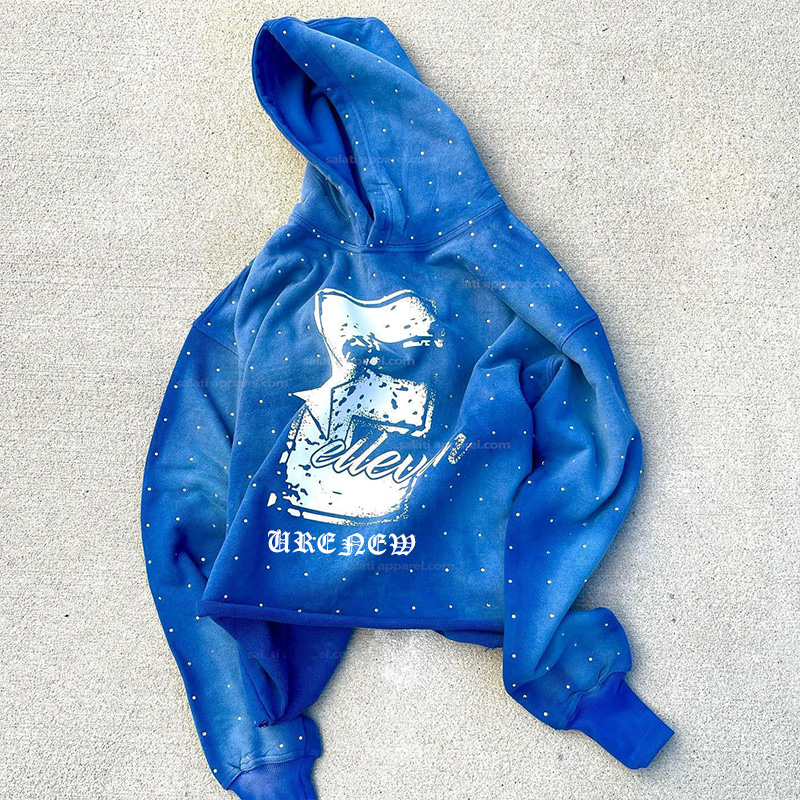 Günstige Retro Hoodies, Strass -Hoodie Full Reißverschluss, Sweatshirt mit benutzerdefiniertem Logo