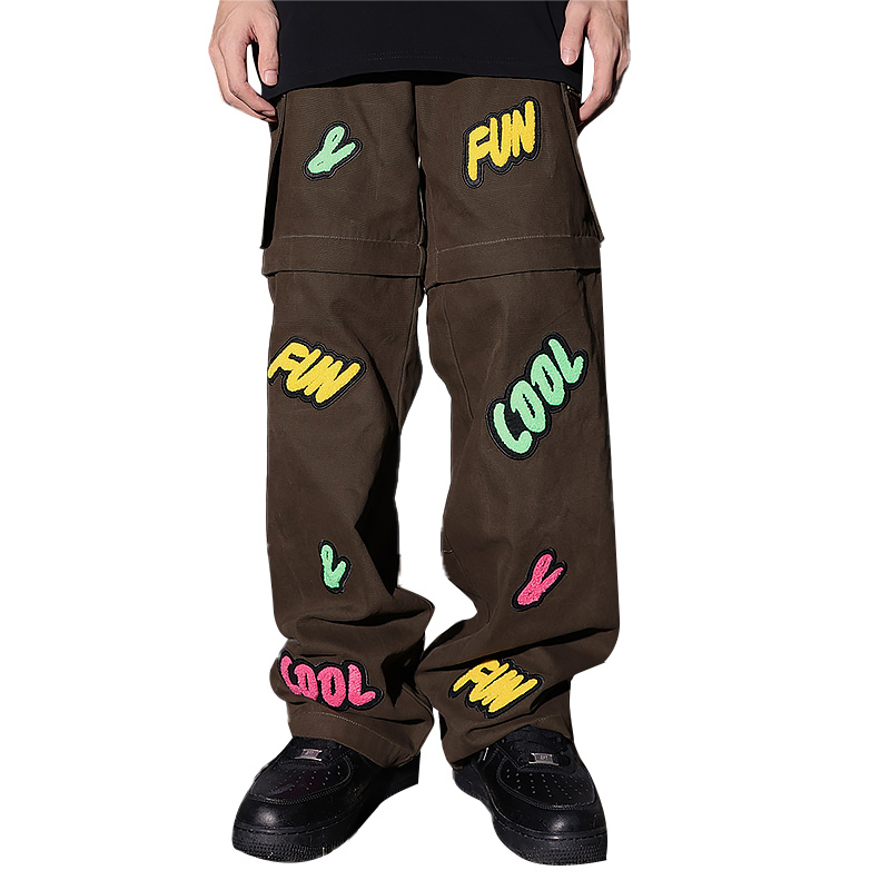 Custom Logo Solid Color Patchwork Embroidery Oversized Casual Jogger Pants Running Track Pants Men's Pants
