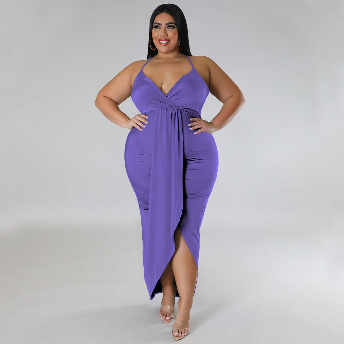 chinese dress ladies Emerald Halter V Neck Scrunch Butt Dress main image 1