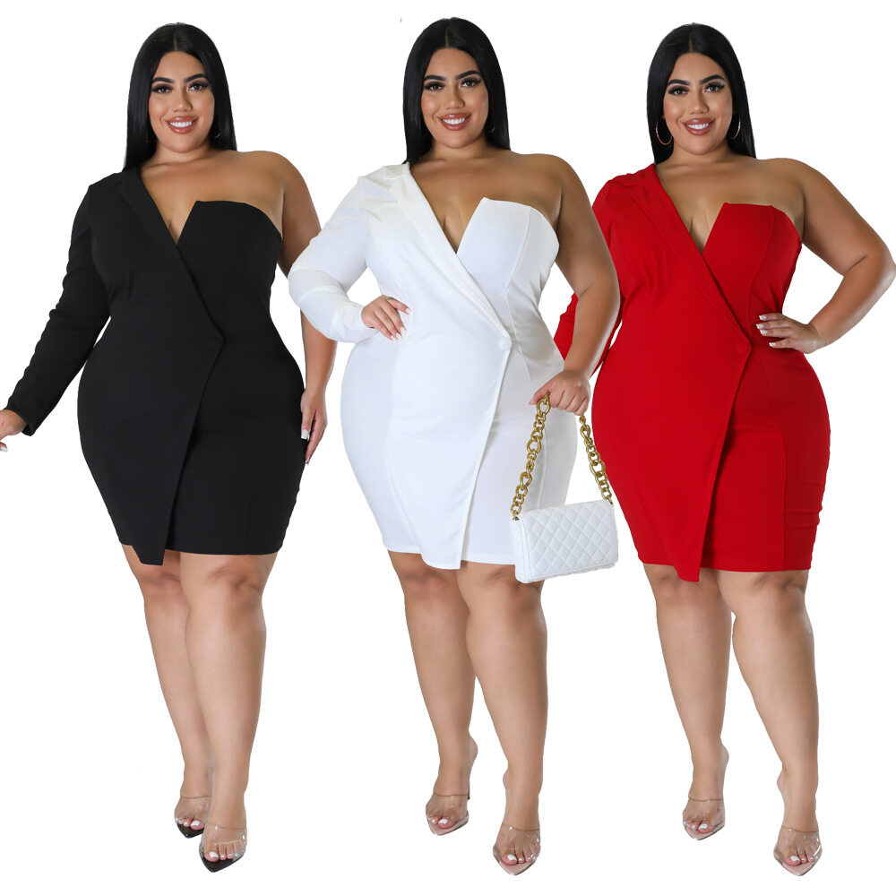 Fat Plus Size Solid Color Women Elegant Dress