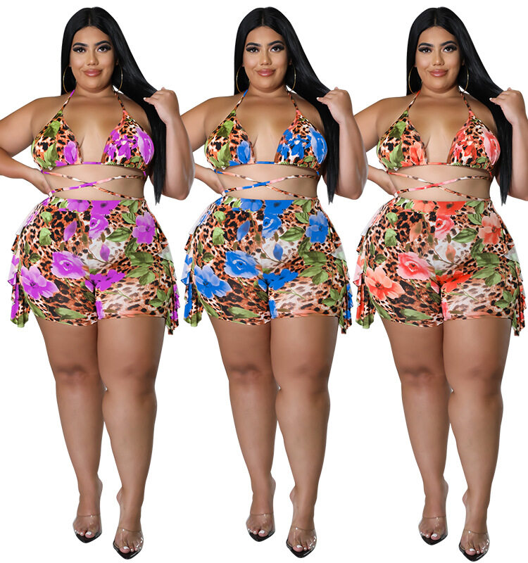 Free Shipping Floral Printing Women Bra 2 Pieces Shorts Sets