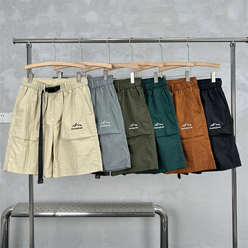 Quick Dry Solid Color Embroidery Logo Loose Cargo Nylon Men Shorts